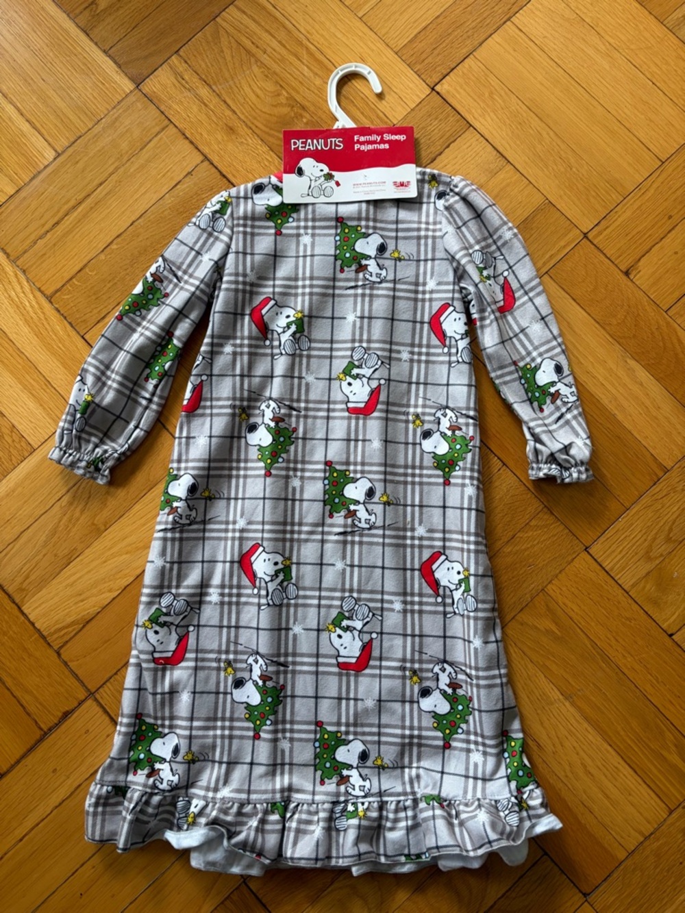 NWT Peanuts Girls' 3T Grey, Red Snoopy Holiday Christmas Nightgown PJ Peanuts